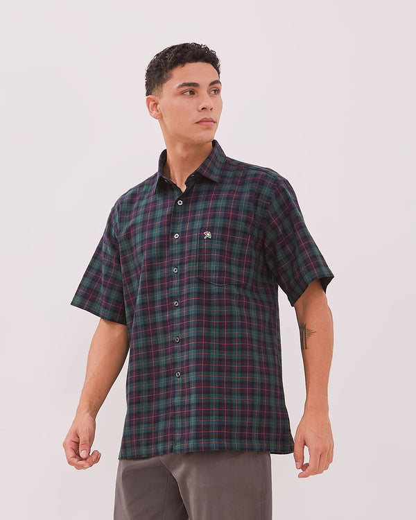 Men's Blue Plaid Short Sleeve Shirt