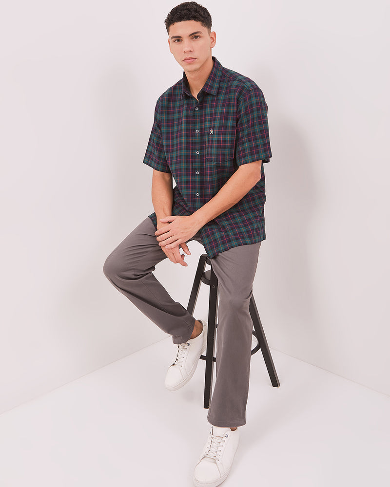 Men's Blue Plaid Short Sleeve Shirt