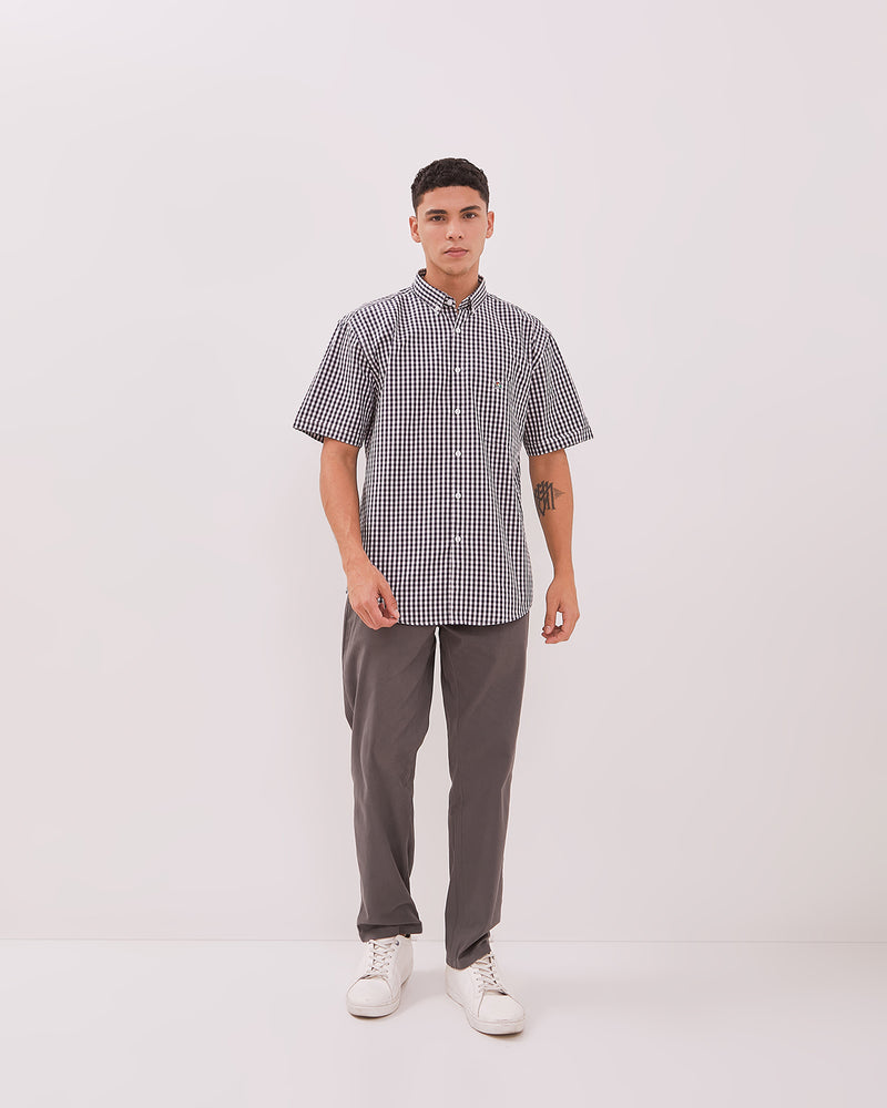 Men's Blue Small Check Short Sleeve Shirt