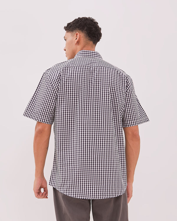 Men's Blue Small Check Short Sleeve Shirt