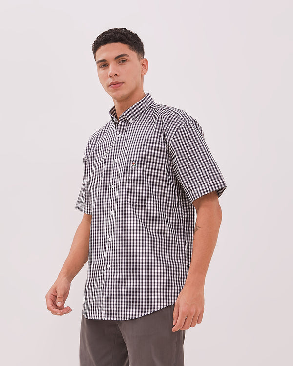 Men's Blue Small Check Short Sleeve Shirt