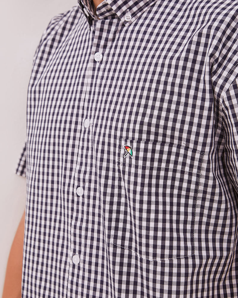 Men's Blue Small Check Short Sleeve Shirt