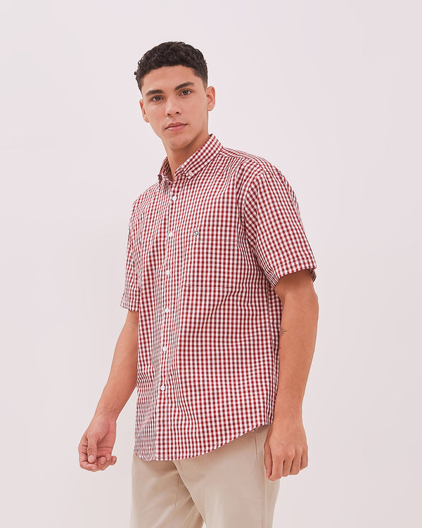 Men's Red Plaid Short Sleeve Shirt