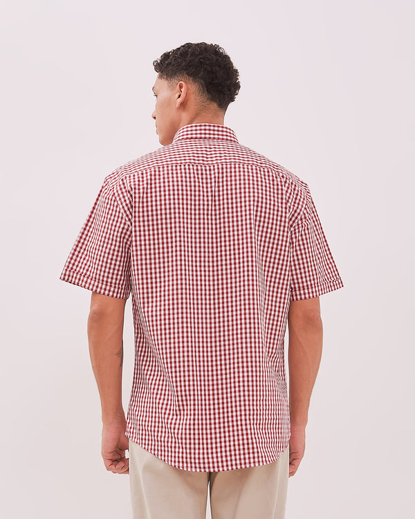 Men's Red Plaid Short Sleeve Shirt