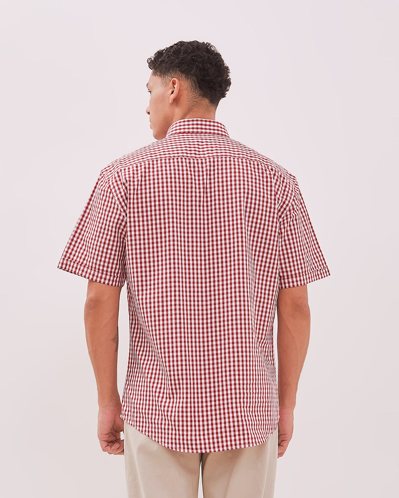 Men's Red Plaid Short Sleeve Shirt