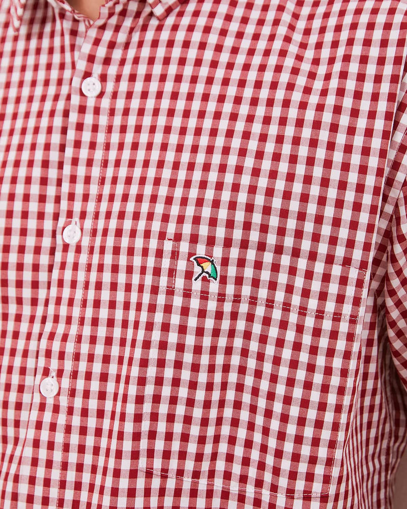 Men's Red Plaid Short Sleeve Shirt