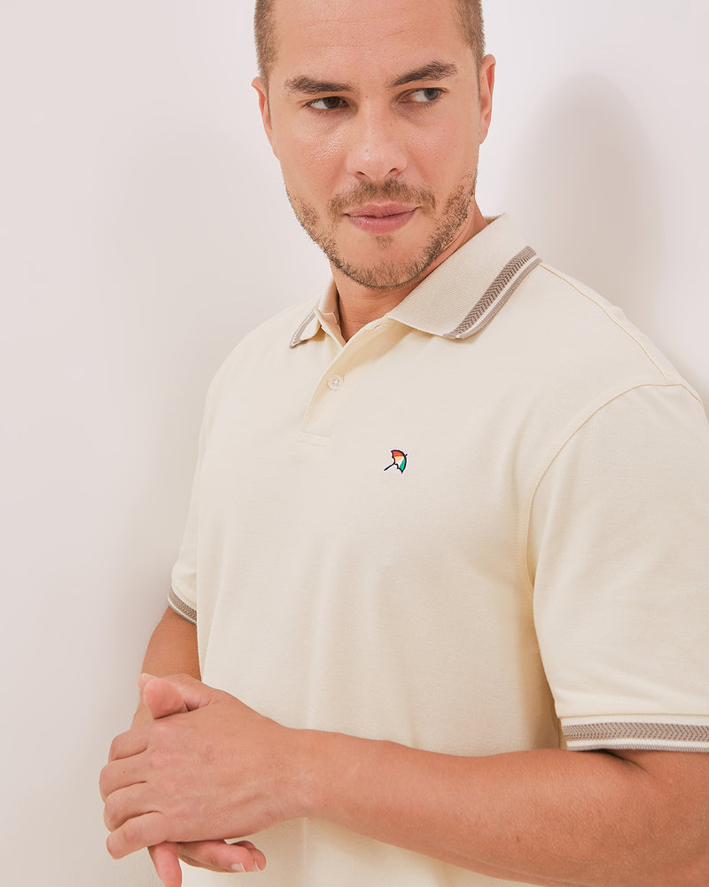 Men's Cream Short Sleeve Polo Shirt