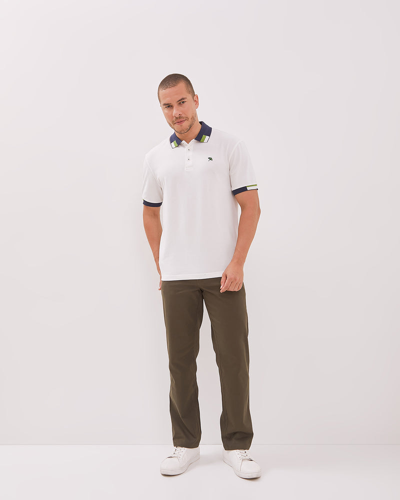 Men's White Contrast Collar Short Sleeve Polo Shirt