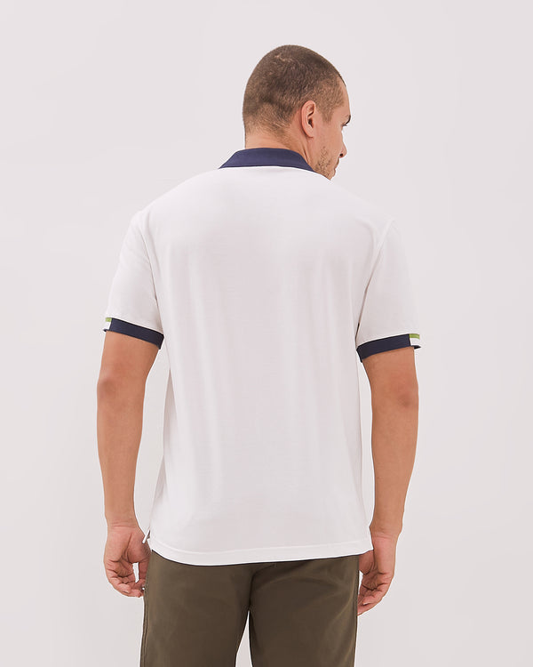 Men's White Contrast Collar Short Sleeve Polo Shirt