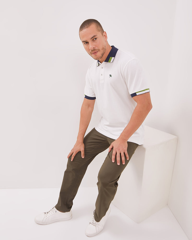 Men's White Contrast Collar Short Sleeve Polo Shirt
