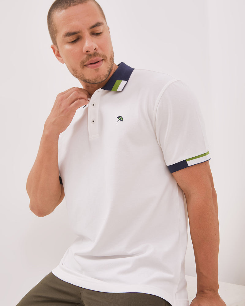 Men's White Contrast Collar Short Sleeve Polo Shirt