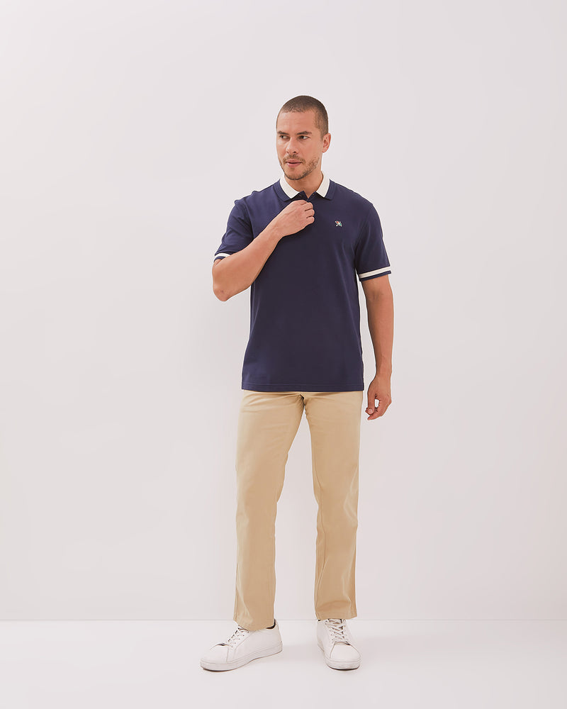 Men's Navy Short Sleeve Polo Shirt With Contrast Collar
