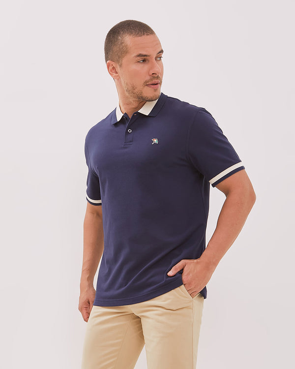 Men's Navy Short Sleeve Polo Shirt With Contrast Collar