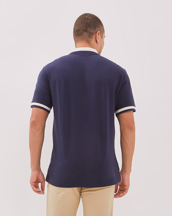 Men's Navy Short Sleeve Polo Shirt With Contrast Collar