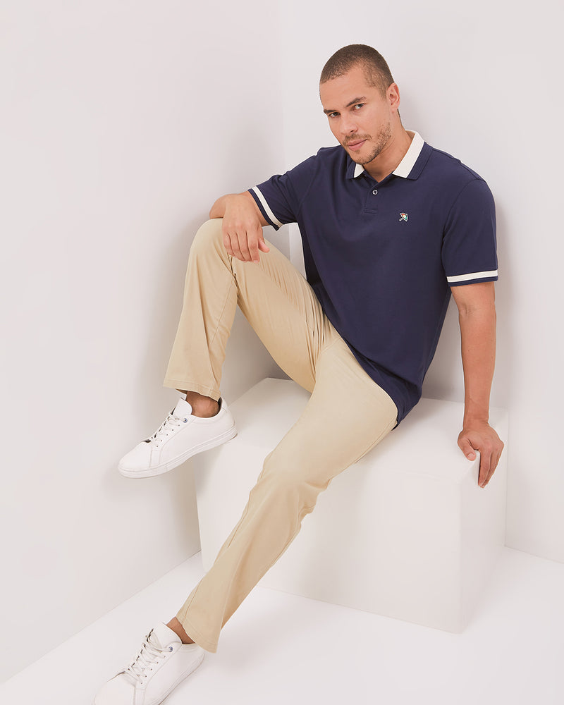 Men's Navy Short Sleeve Polo Shirt With Contrast Collar