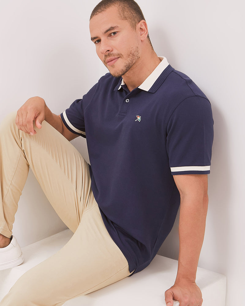 Men's Navy Short Sleeve Polo Shirt With Contrast Collar