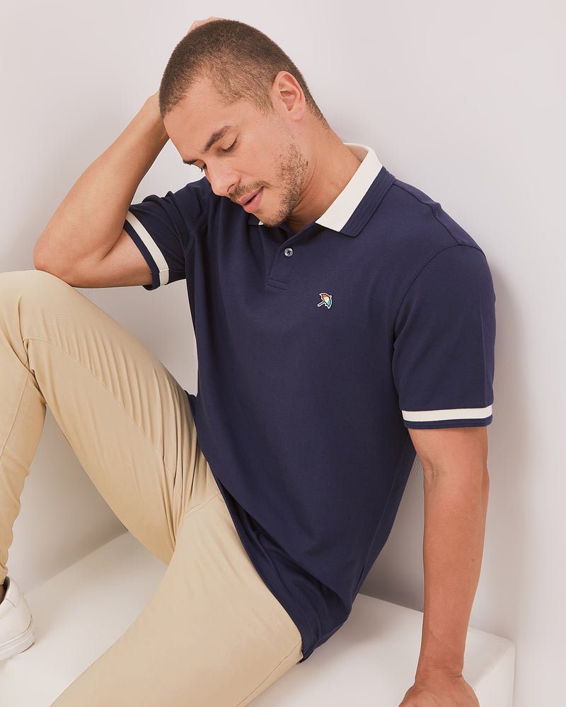 Men's Navy Short Sleeve Polo Shirt With Contrast Collar
