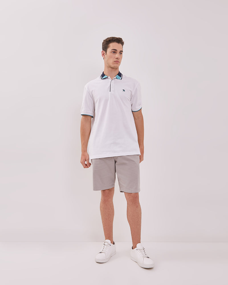 Men's Patterned White Collar Polo Shirt
