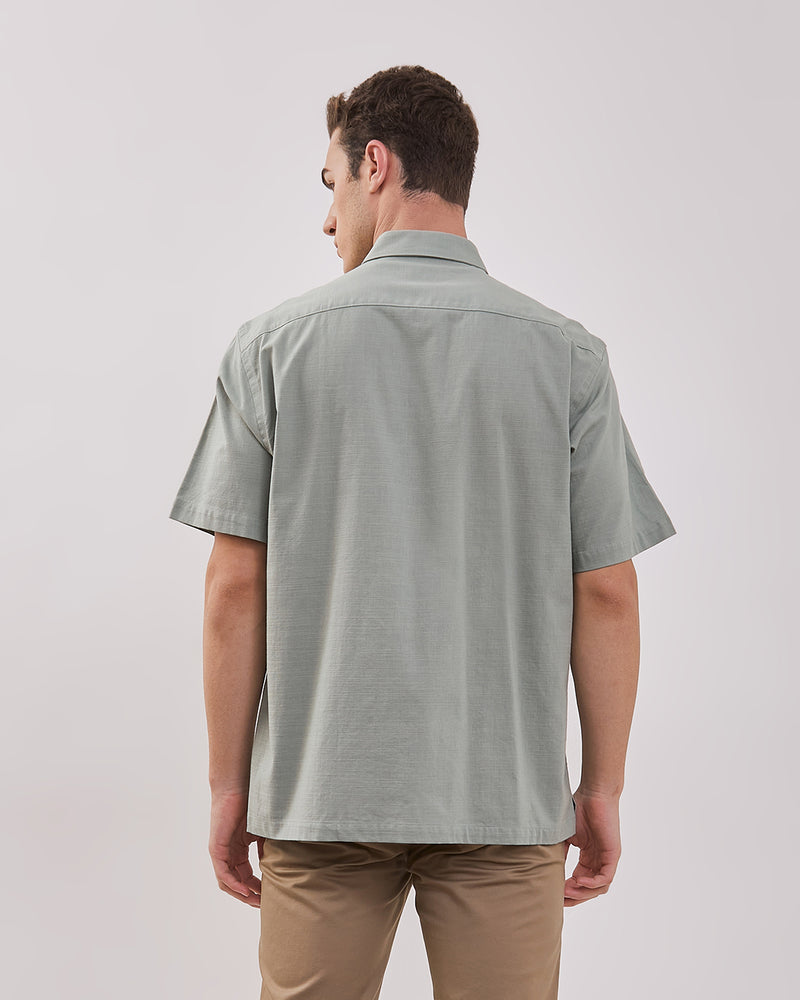 Men's Green Plain Short Sleeve Shirt