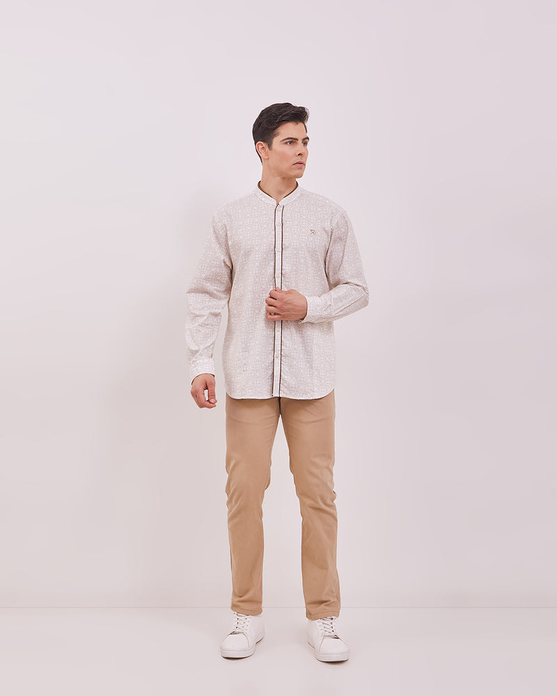 Men's Cream Long Sleeved Cock Shirt