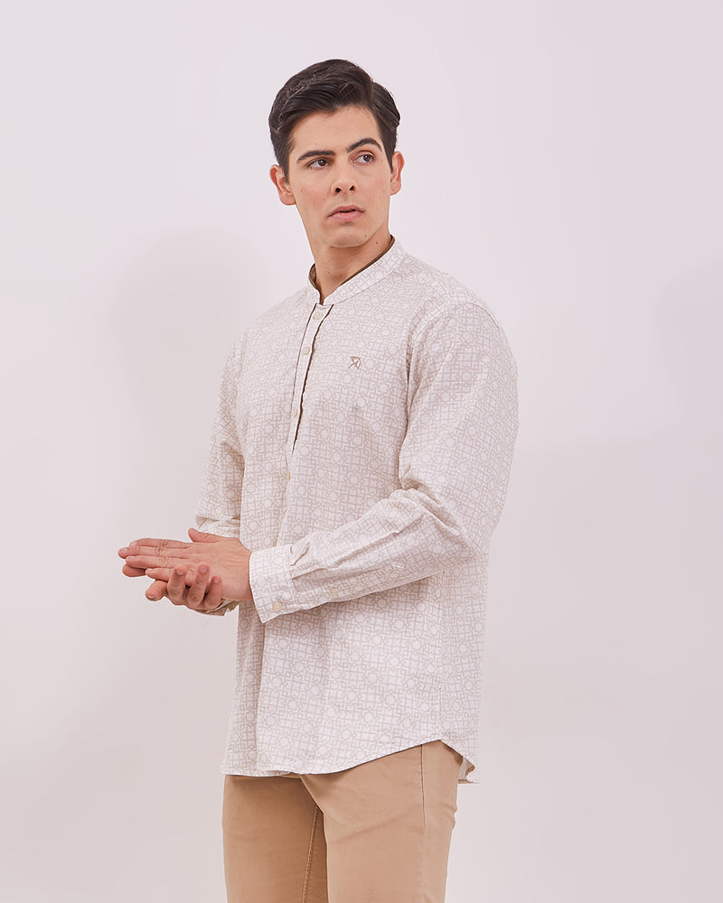 Men's Cream Long Sleeved Cock Shirt