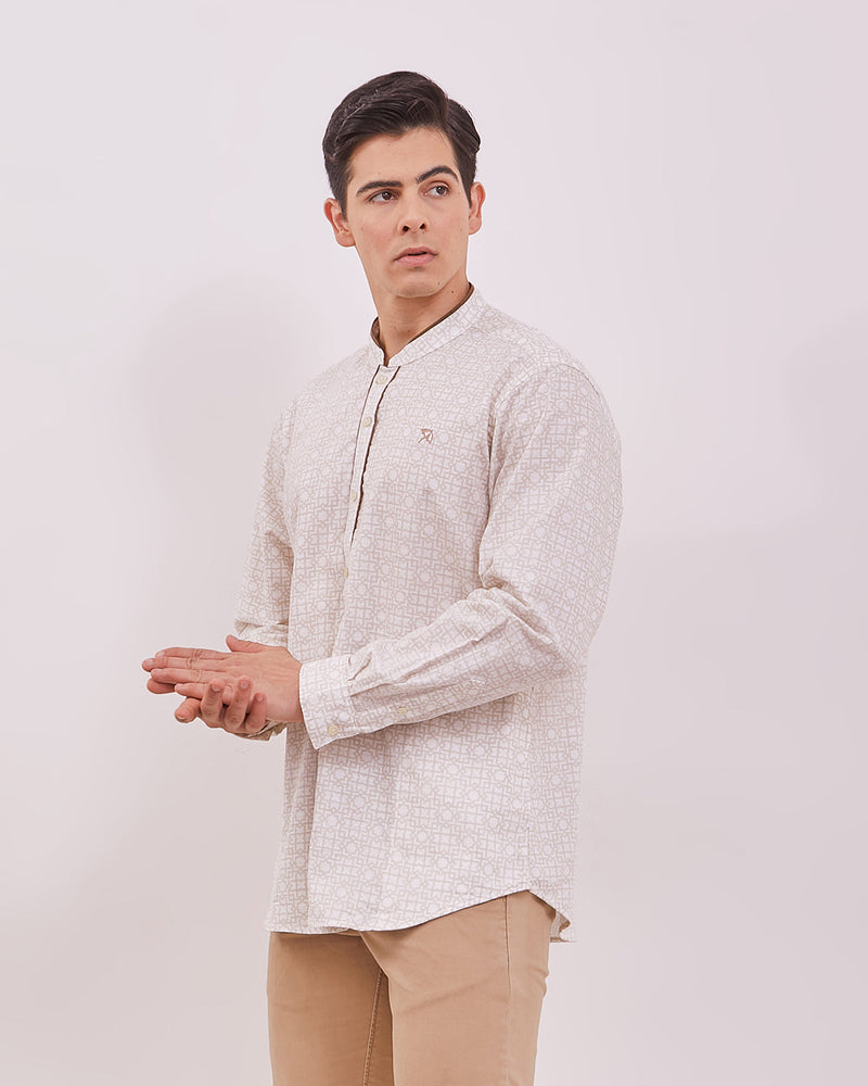 Men's Cream Long Sleeved Cock Shirt