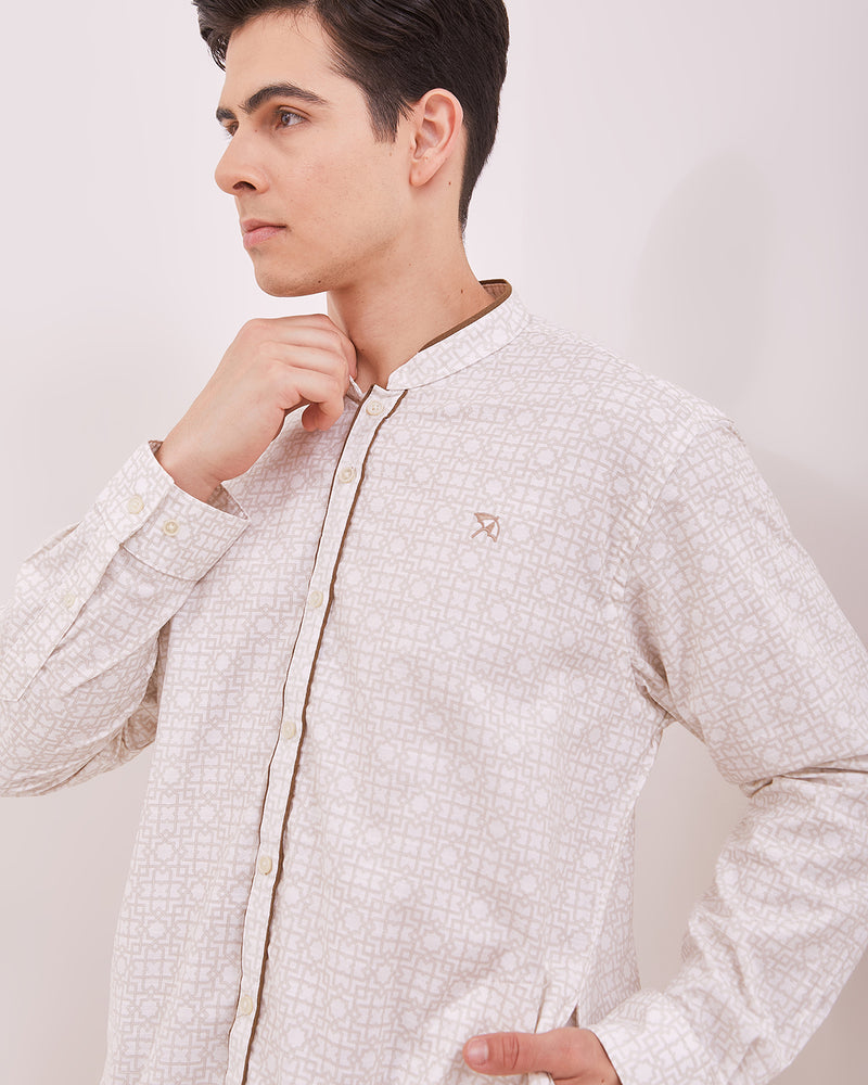 Men's Cream Long Sleeved Cock Shirt