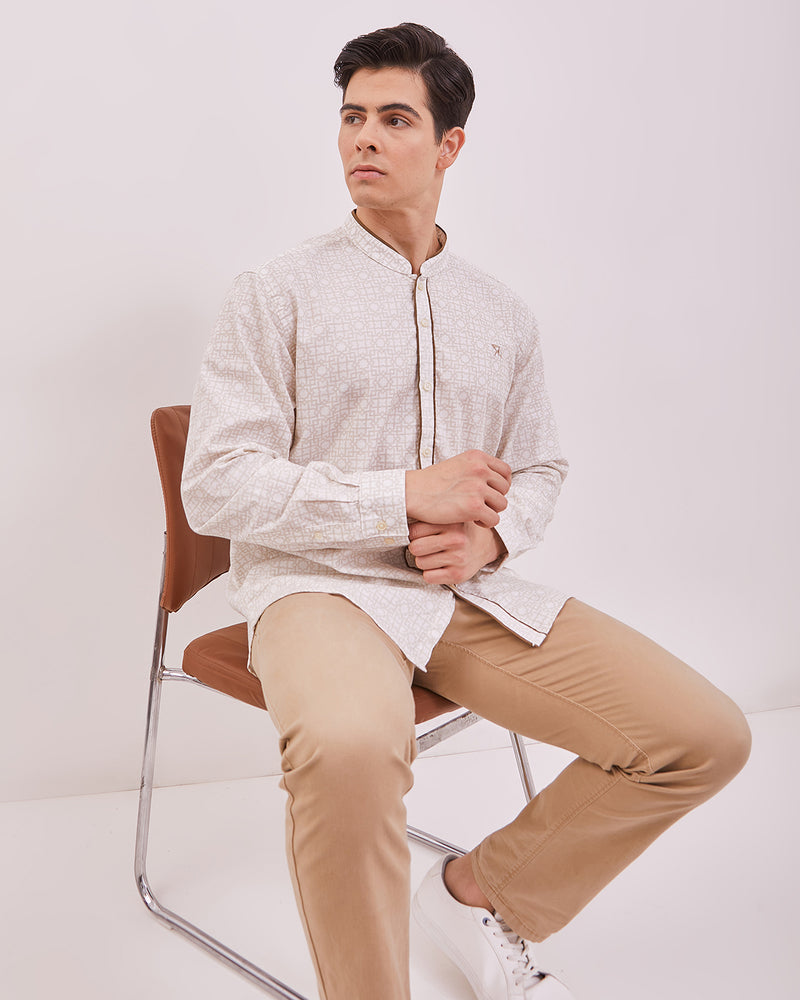Men's Cream Long Sleeved Cock Shirt