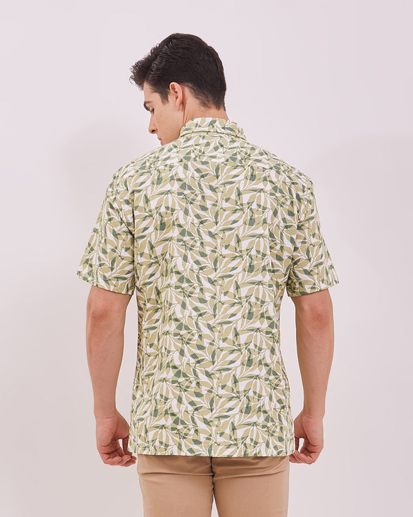Men's Green Printed Short Sleeved Shirt