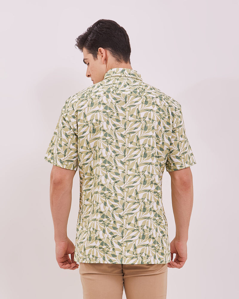 Men's Green Printed Short Sleeved Shirt