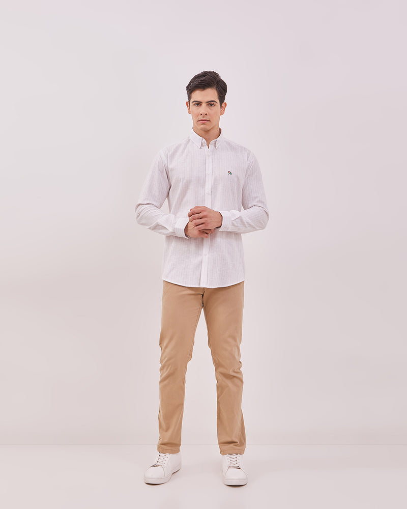 Men's Cream Striped Long Sleeved Shirt