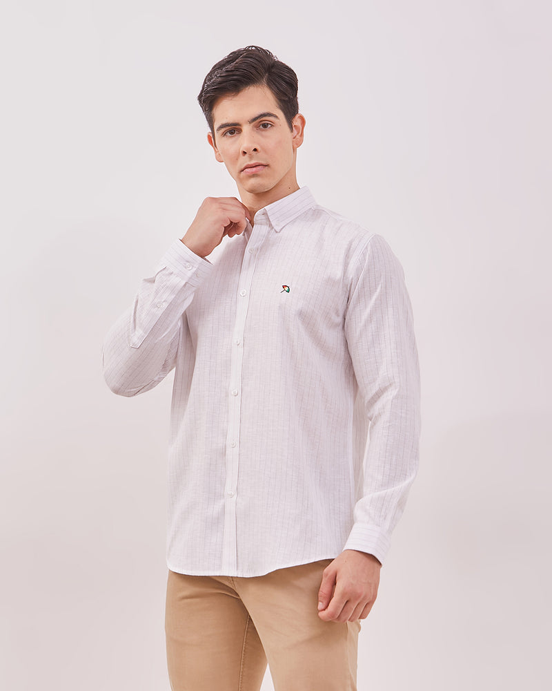Men's Cream Striped Long Sleeved Shirt