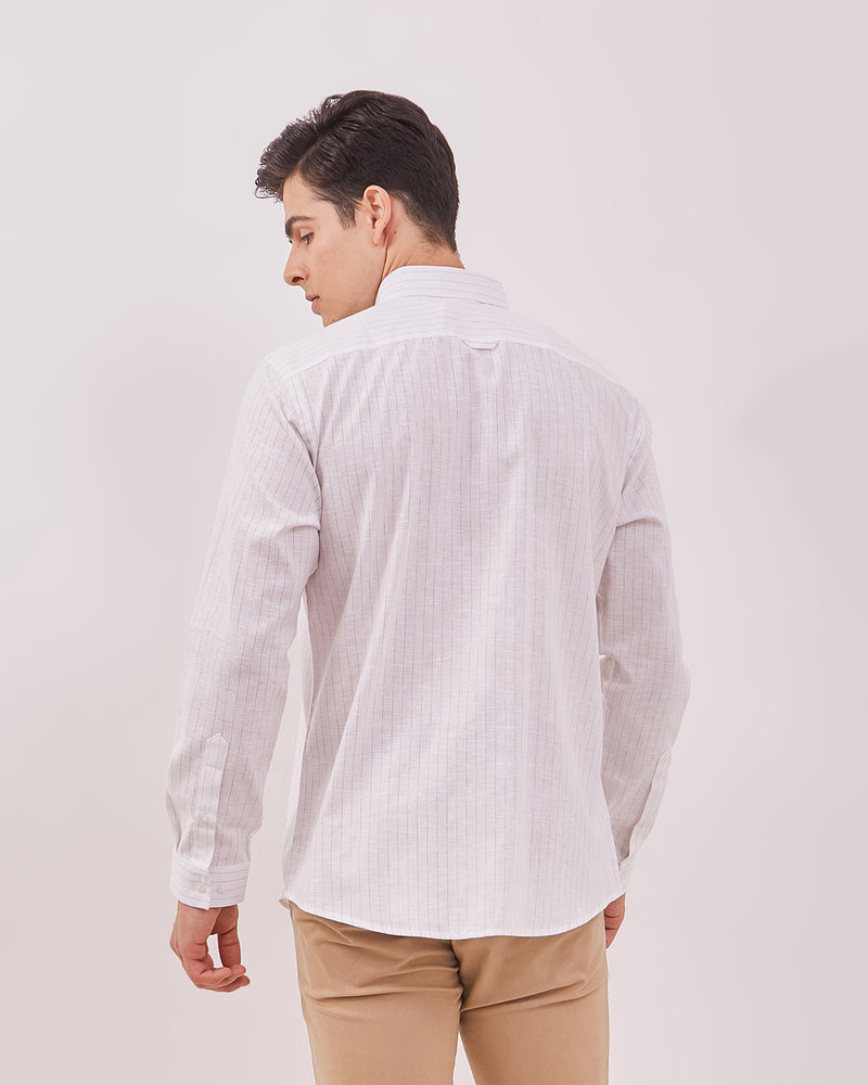 Men's Cream Striped Long Sleeved Shirt