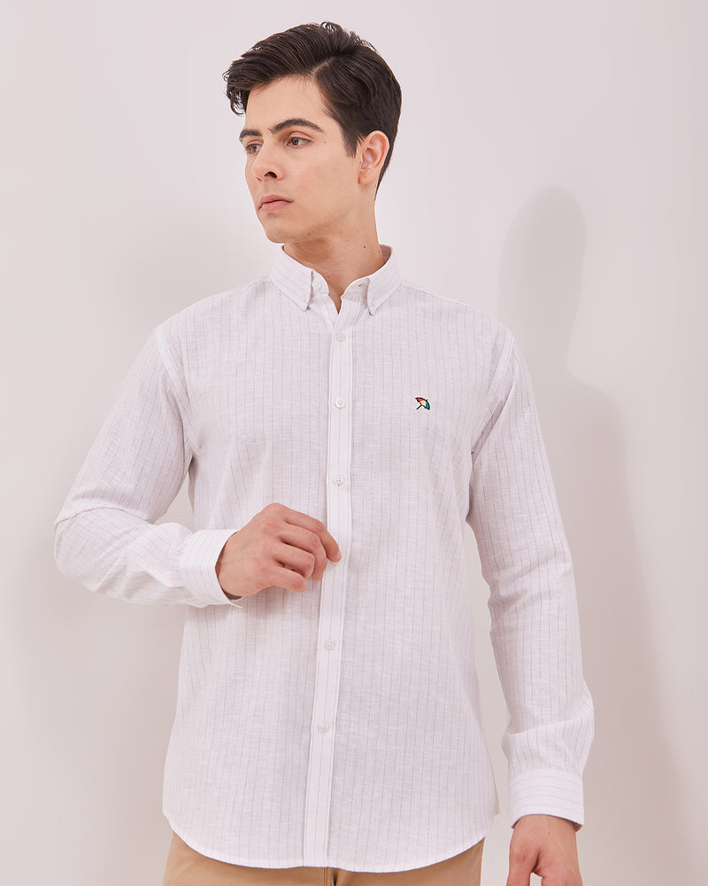 Men's Cream Striped Long Sleeved Shirt