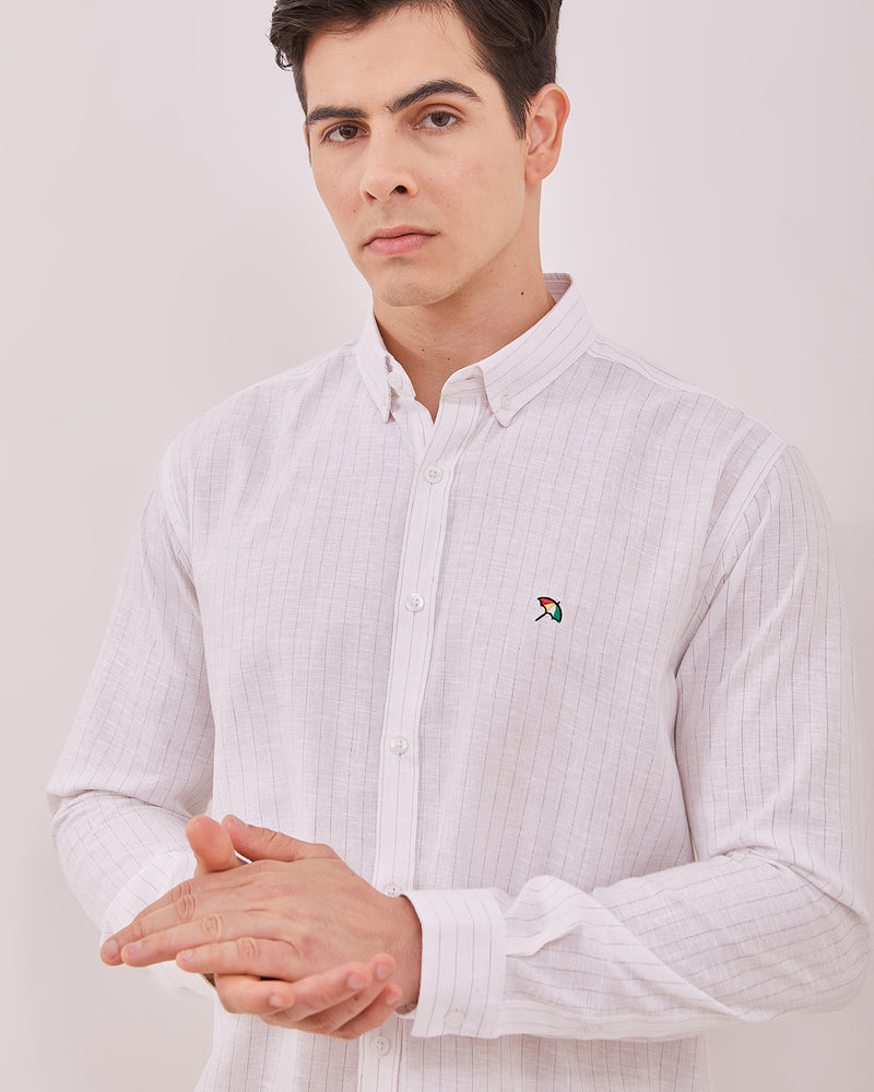 Men's Cream Striped Long Sleeved Shirt