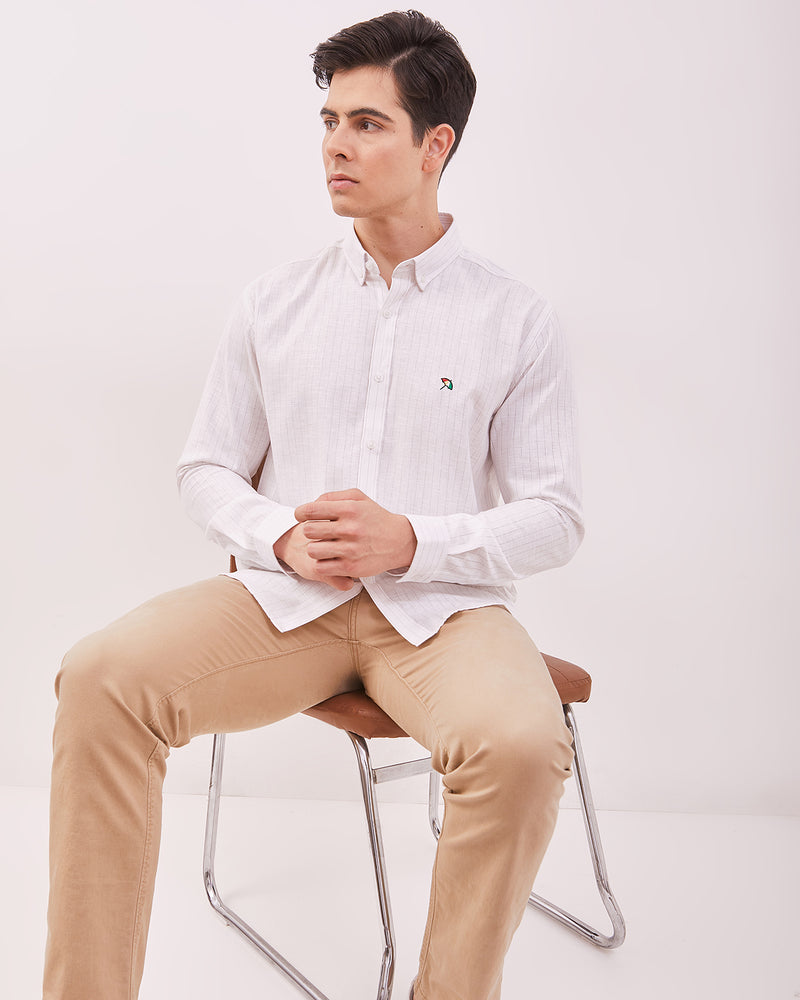 Men's Cream Striped Long Sleeved Shirt