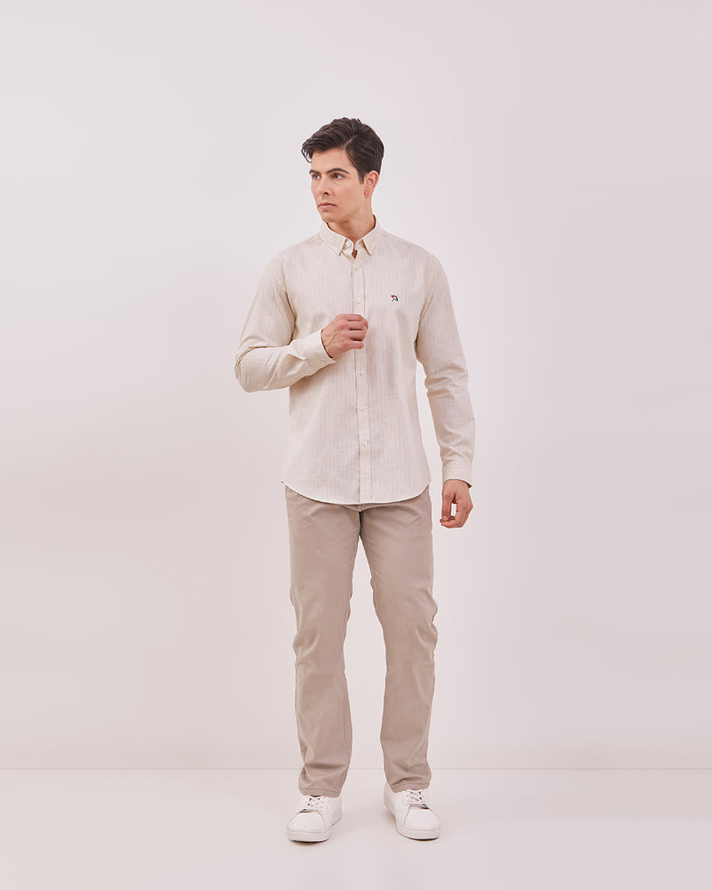 Men's Off White Long Sleeved Shirt