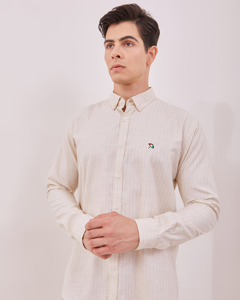 Men's Off White Long Sleeved Shirt