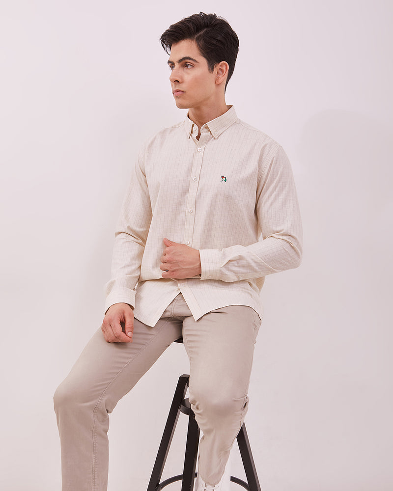 Men's Off White Long Sleeved Shirt