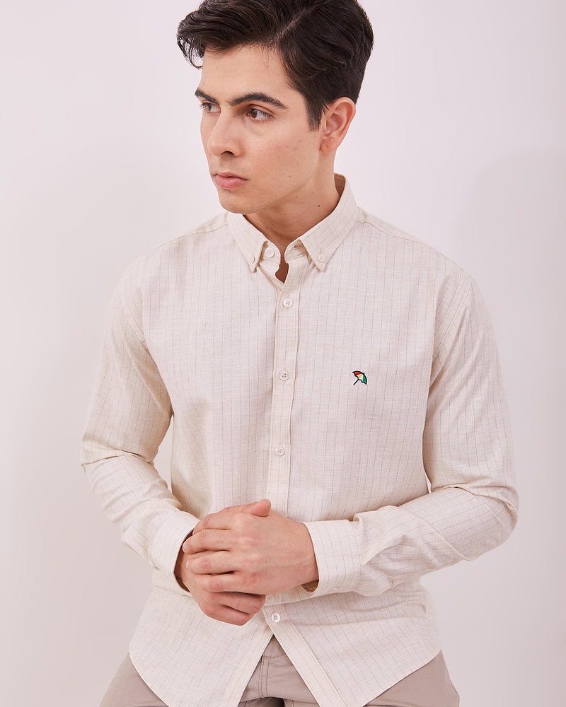 Men's Off White Long Sleeved Shirt