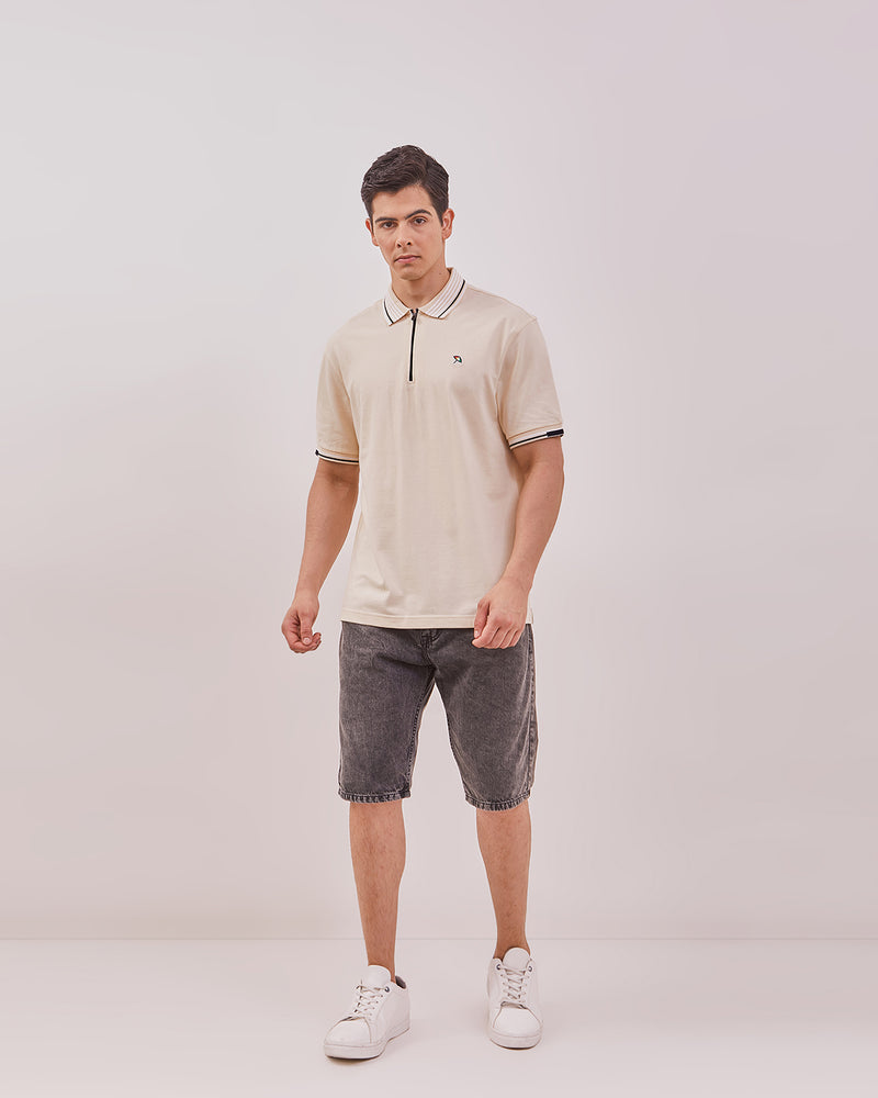 Men's Off White Zipper Poloshirt