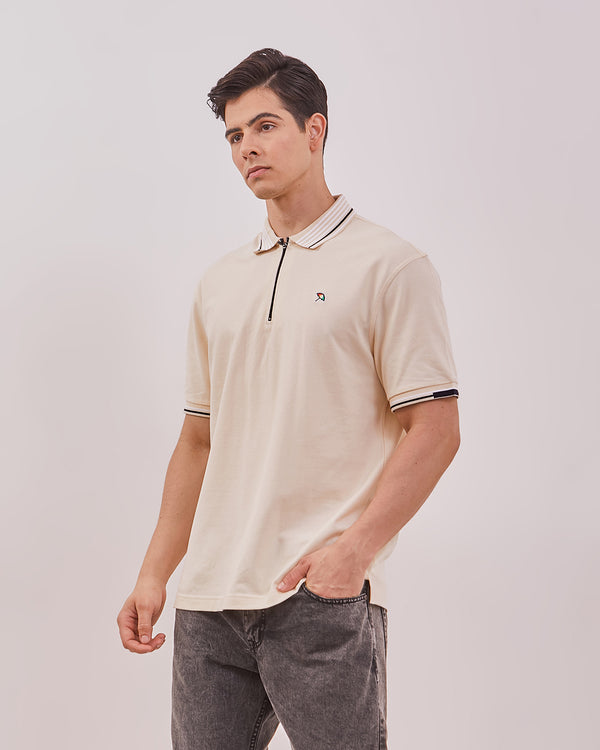 Men's Off White Zipper Poloshirt
