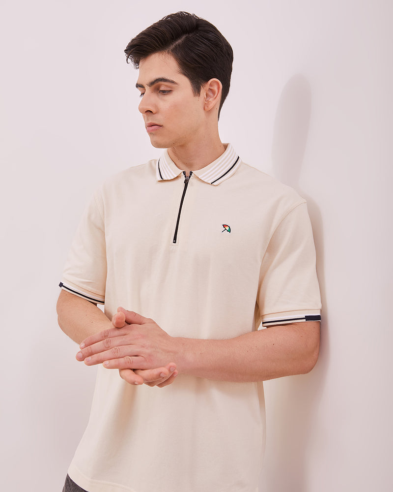 Men's Off White Zipper Poloshirt
