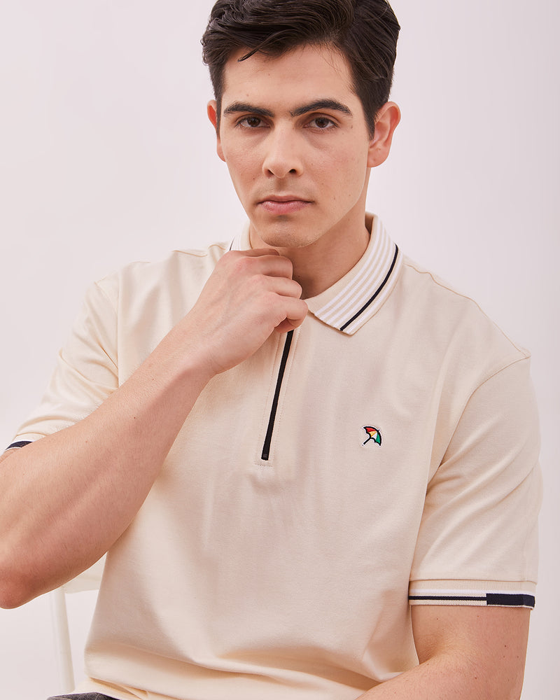 Men's Off White Zipper Poloshirt