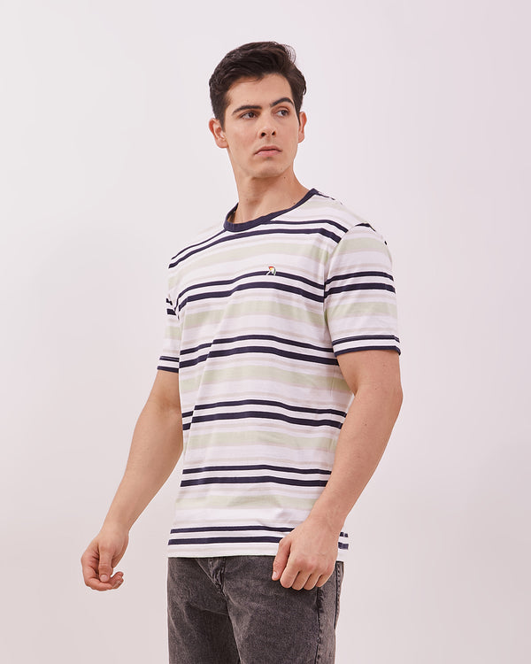 Men's Green Striped Short Sleeved T-Shirts