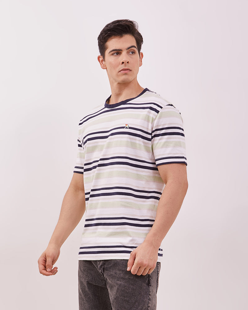 Men's Green Striped Short Sleeved T-Shirts