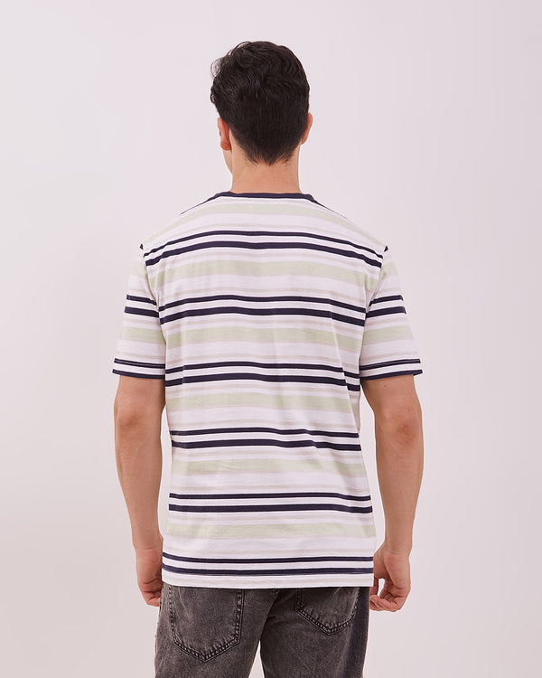 Men's Green Striped Short Sleeved T-Shirts