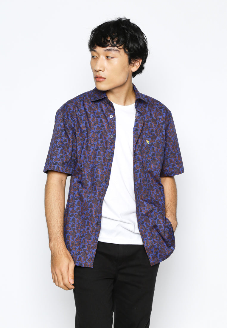 Dark Blue Abstract Printing Short Sleeve Shirt