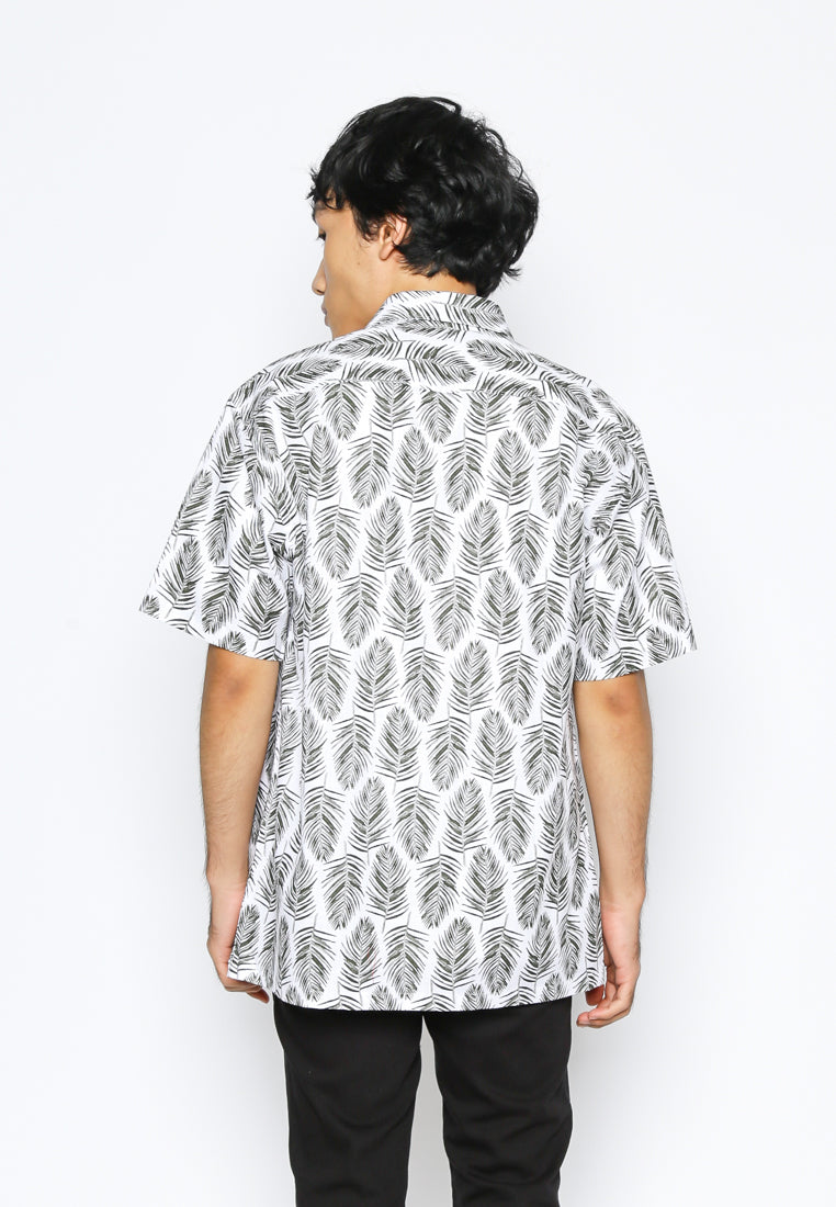 White Leaf Printing Short Sleeve Shirt