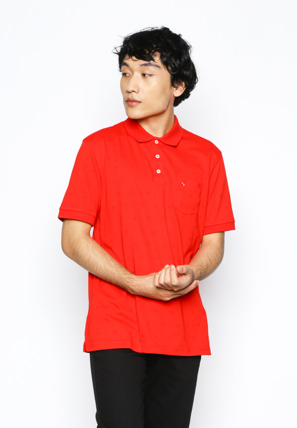 Red Tonal Printing Jersey Polo Shirt